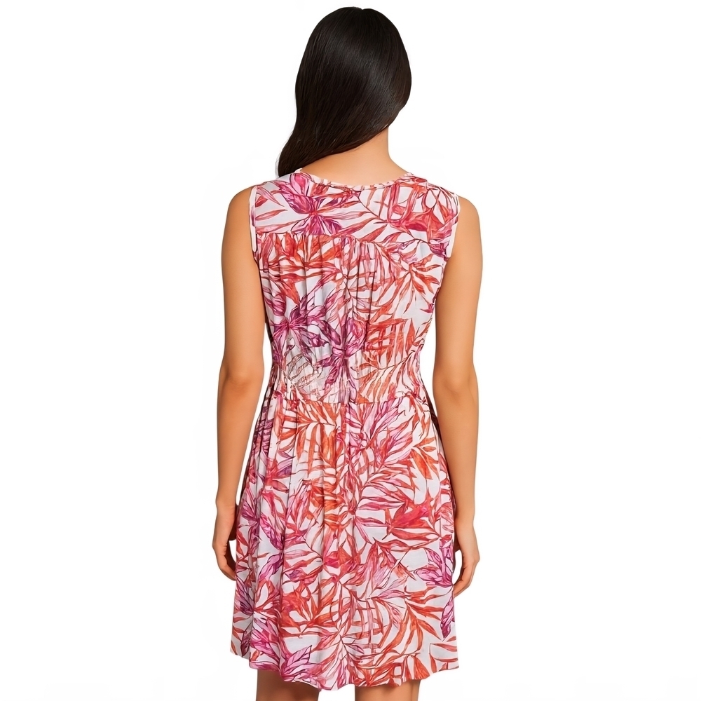 Harper Pink and Orange Leaf Print Swim Coverup - Picture 2 of 8